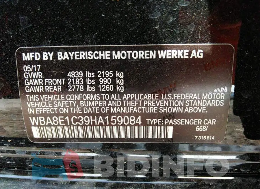 WBA8E1C39HA159084 Photo# 9