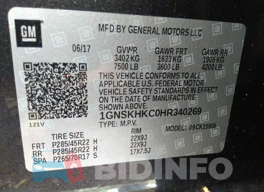 1GNSKHKC0HR340269 Photo# 9