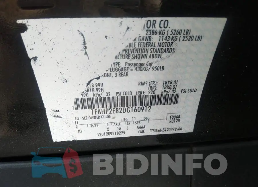 1FAHP2E82DG160912 Photo# 9