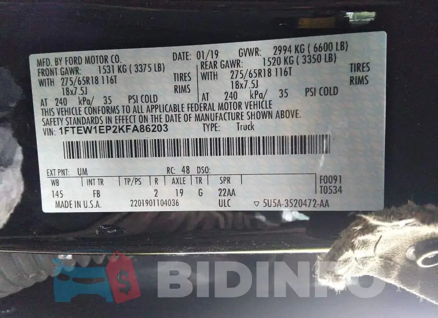 1FTEW1EP2KFA86203 Photo# 9
