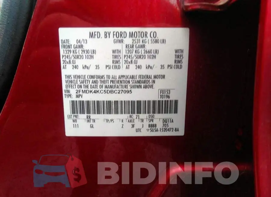 2FMDK4KC5DBC27095 Photo# 9