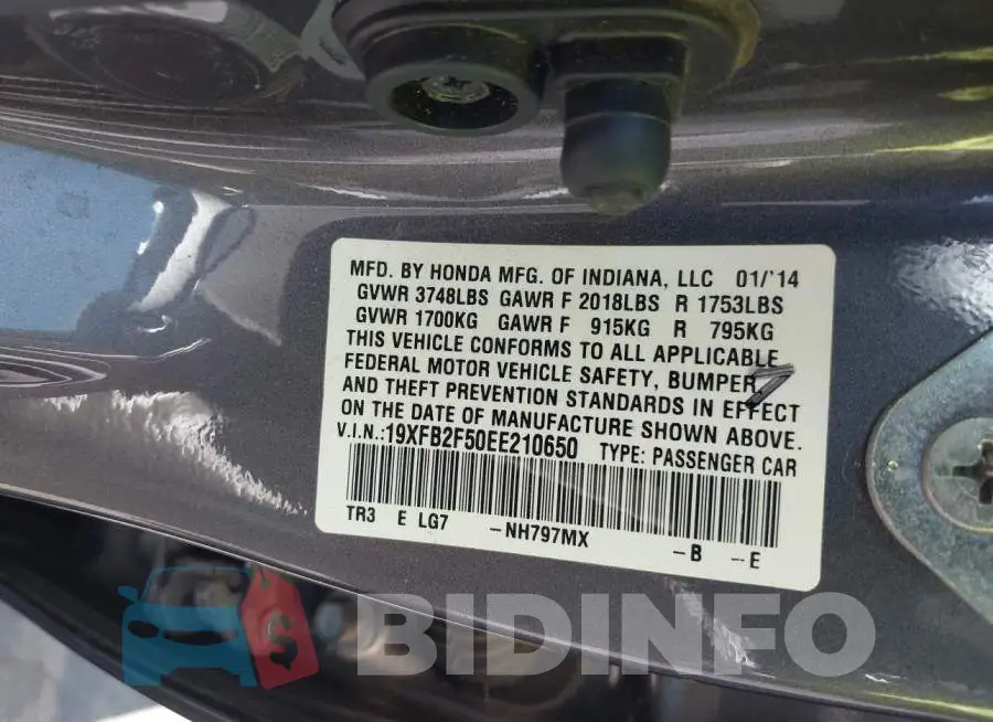 19XFB2F50EE210650 Photo# 9