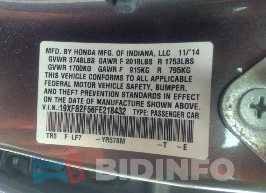 19XFB2F56FE218432 Photo# 9