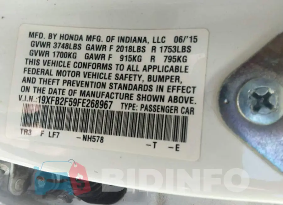 19XFB2F59FE268967 Photo# 9