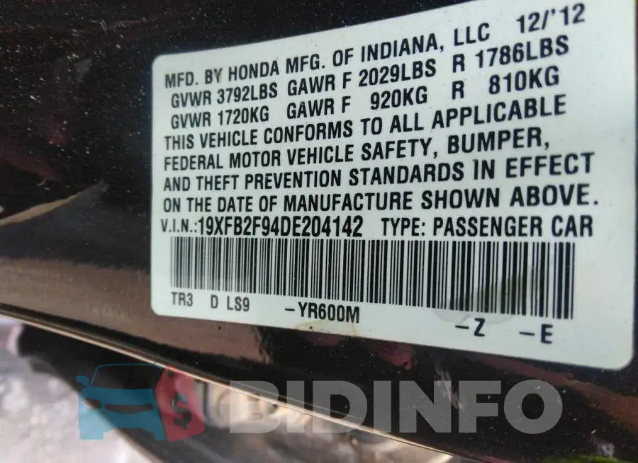 19XFB2F94DE204142 Photo# 9