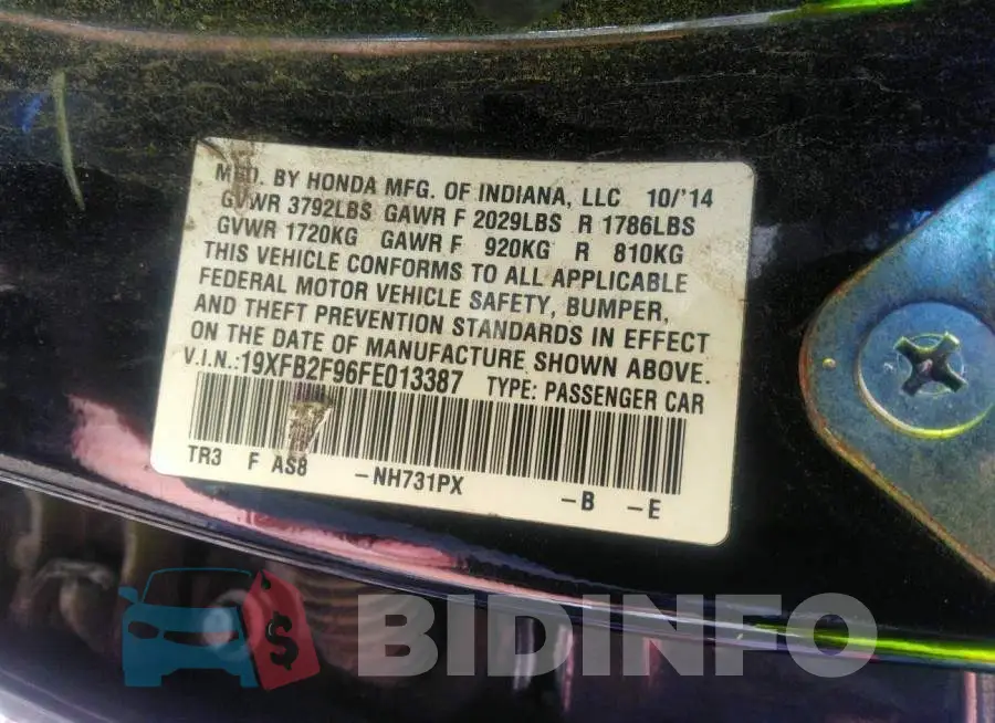 19XFB2F96FE013387 Photo# 9