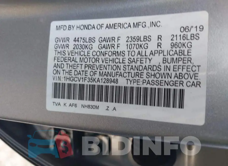 1HGCV1F35KA128948 Photo# 9
