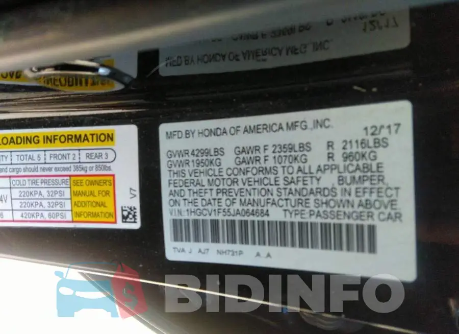 1HGCV1F55JA064684 Photo# 9