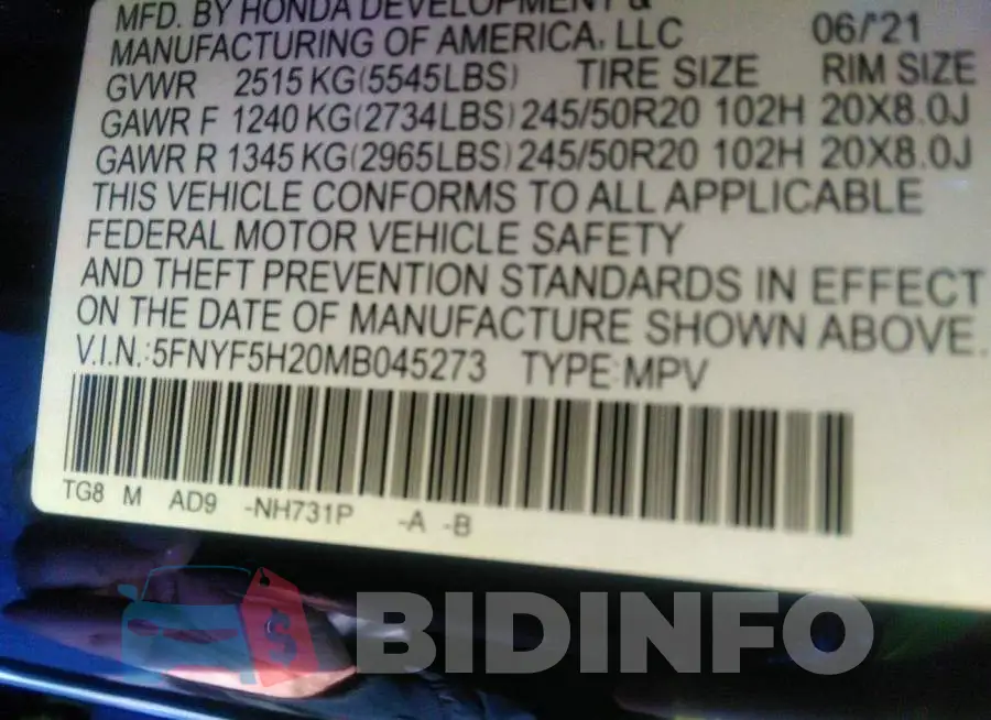 5FNYF5H20MB045273 Photo# 9
