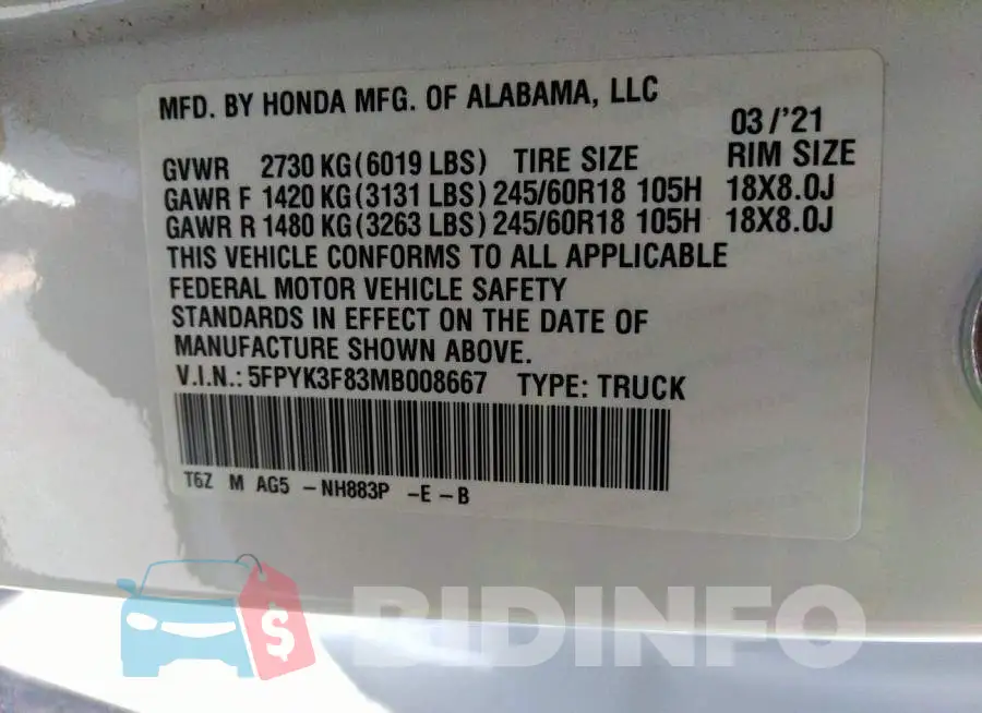 5FPYK3F83MD008667 Photo# 9