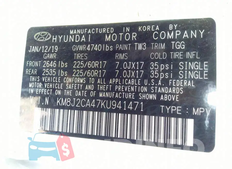 KM8J2CA47KU941471 Photo# 9