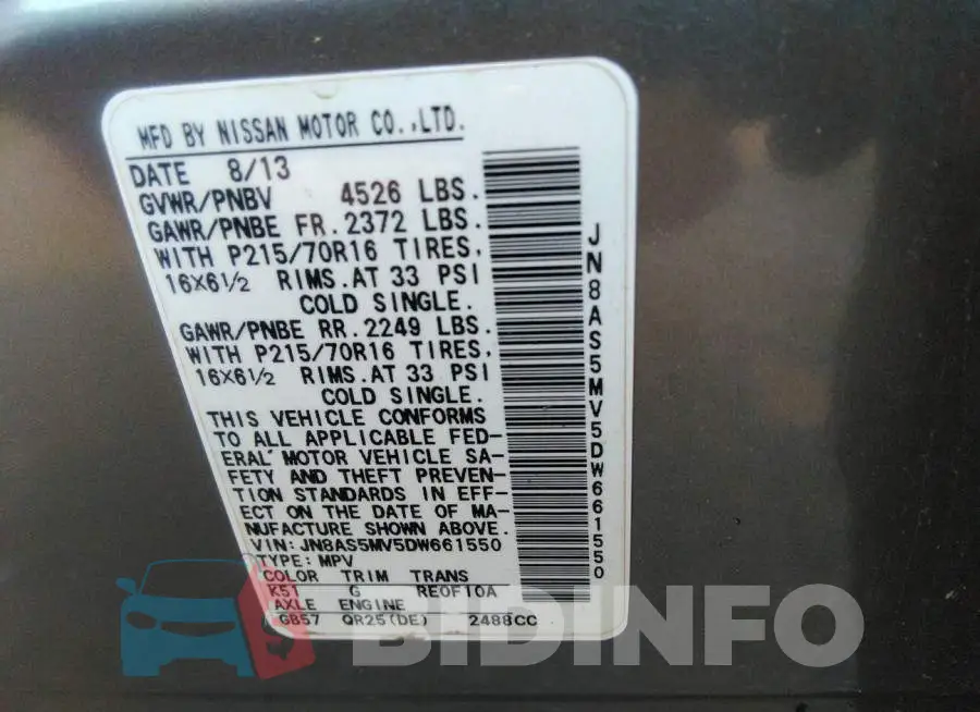 JN8AS5MV5DW661550 Photo# 9