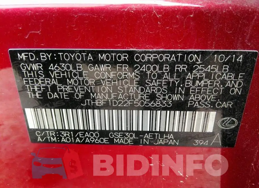 JTHBF1D22F5056833 Photo# 9