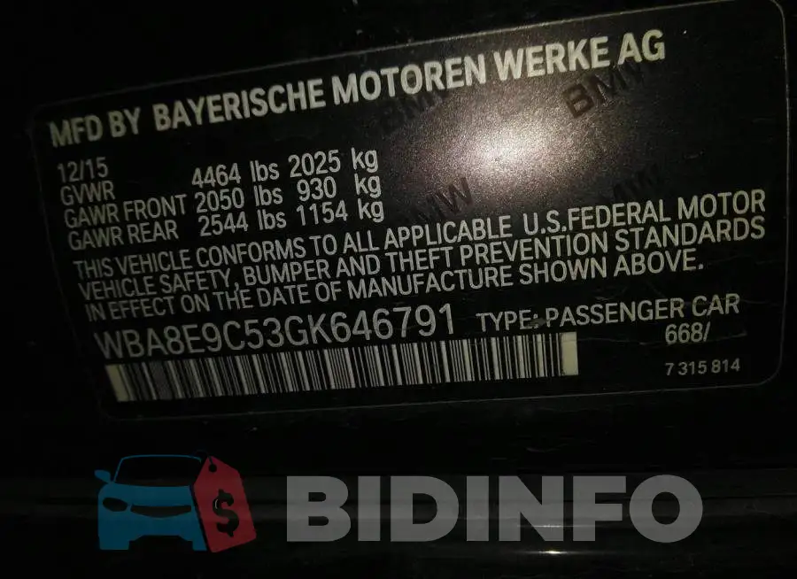 WBA8E9C53GK646791 Photo# 9