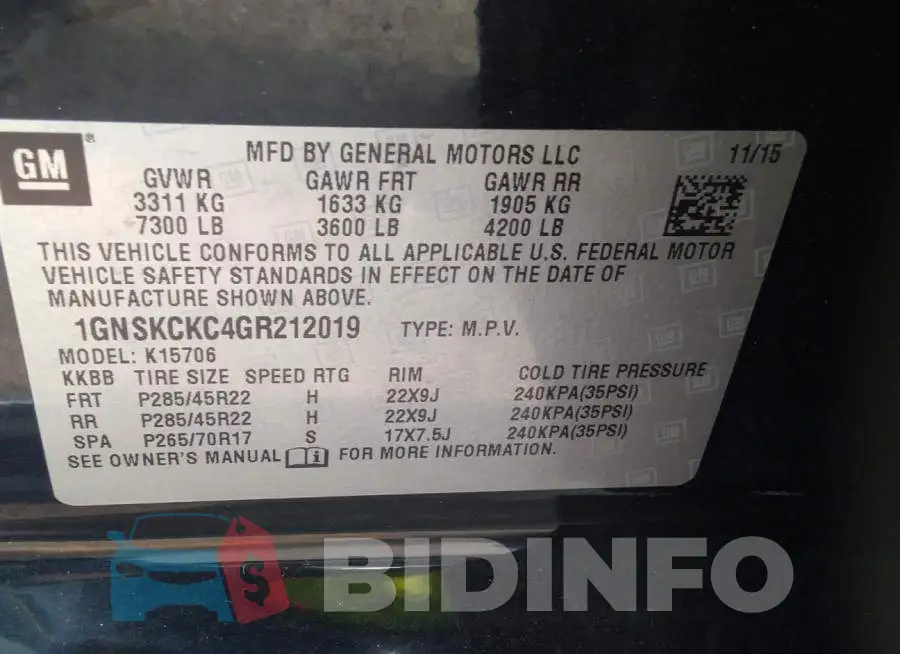 1GNSKCKC4GR212019 Photo# 9