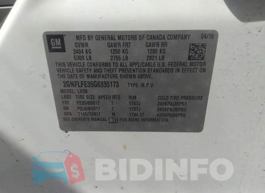 2GNFLFE35G6335173 Photo# 9
