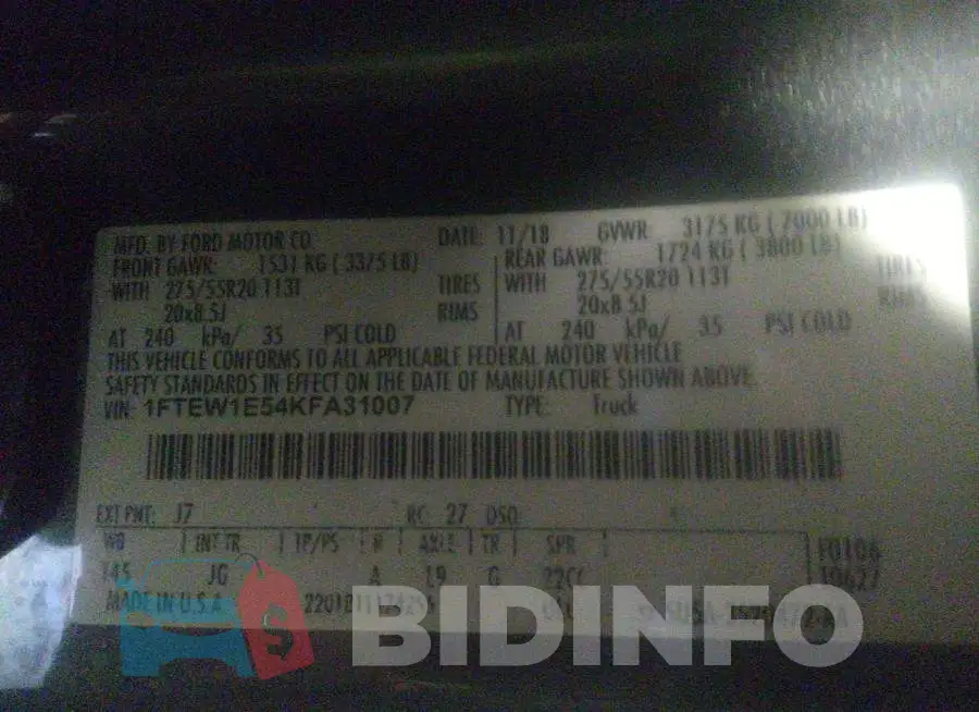 1FTEW1E54KFA31007 Photo# 9