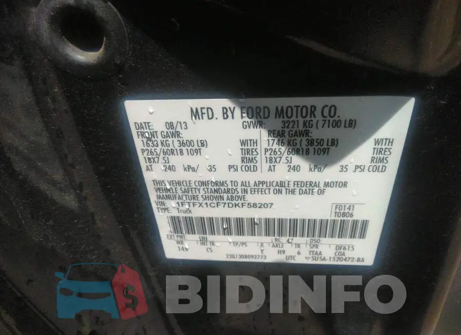 1FTFX1CF7DKF58207 Photo# 9