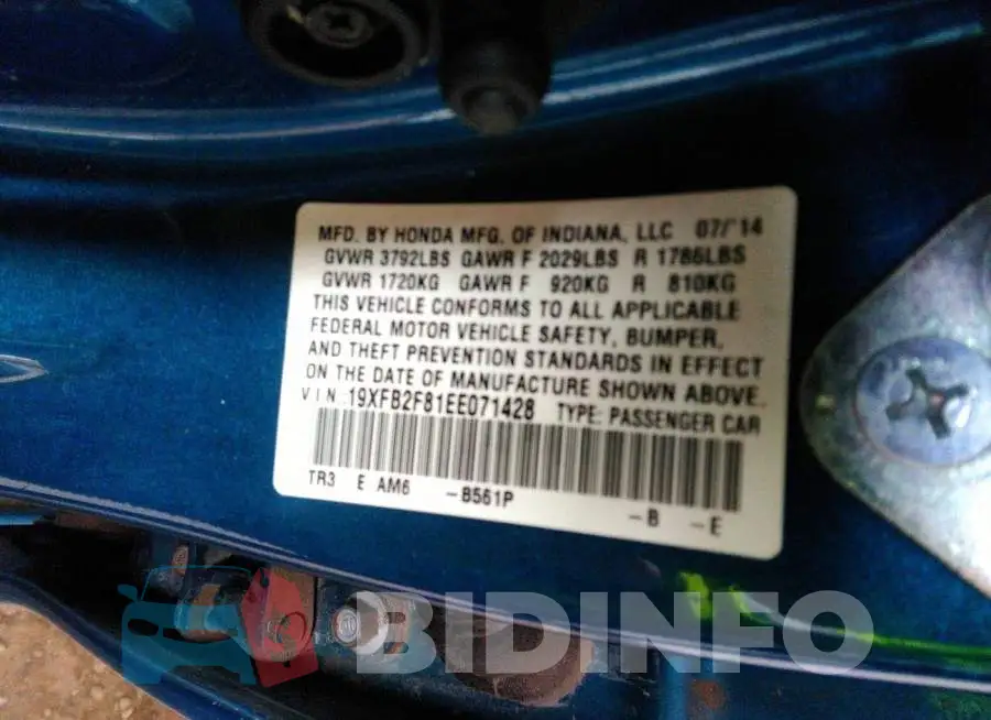 19XFB2F81EE071428 Photo# 9