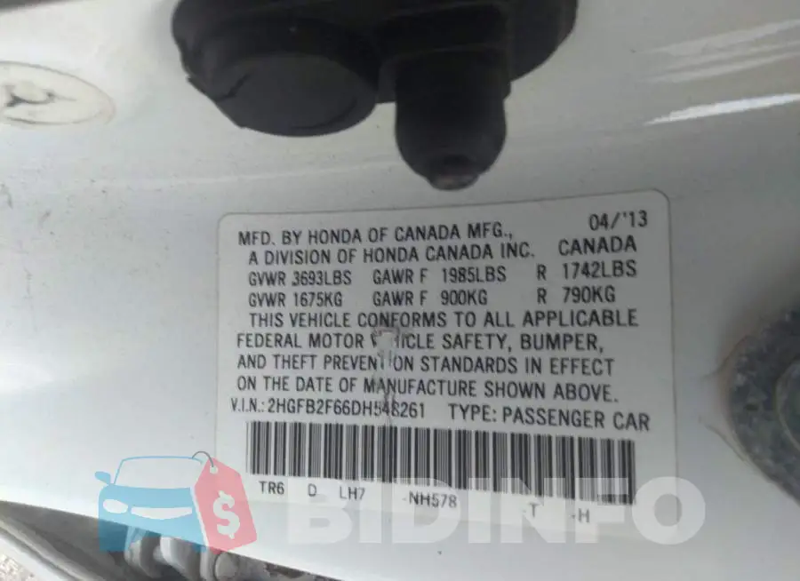 2HGFB2F66DH548261 Photo# 9