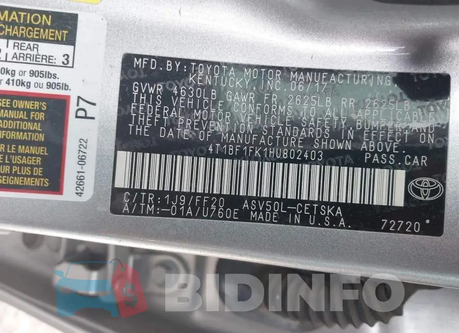 4T1BF1FK1HU802403 Photo# 9