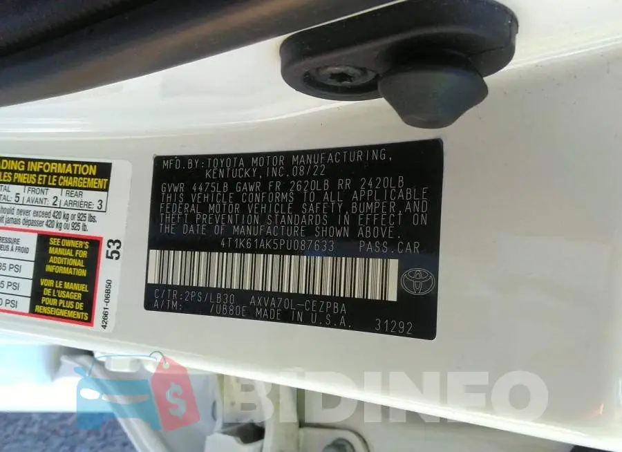 4T1K61AK5PU087633 Photo# 9