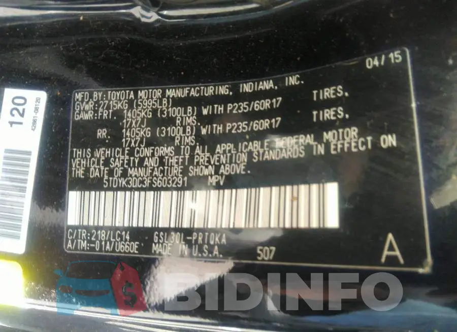 5TDYK3DC3FS603291 Photo# 9