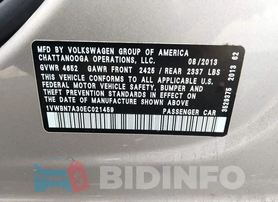 1VWBN7A30EC021459 Photo# 9