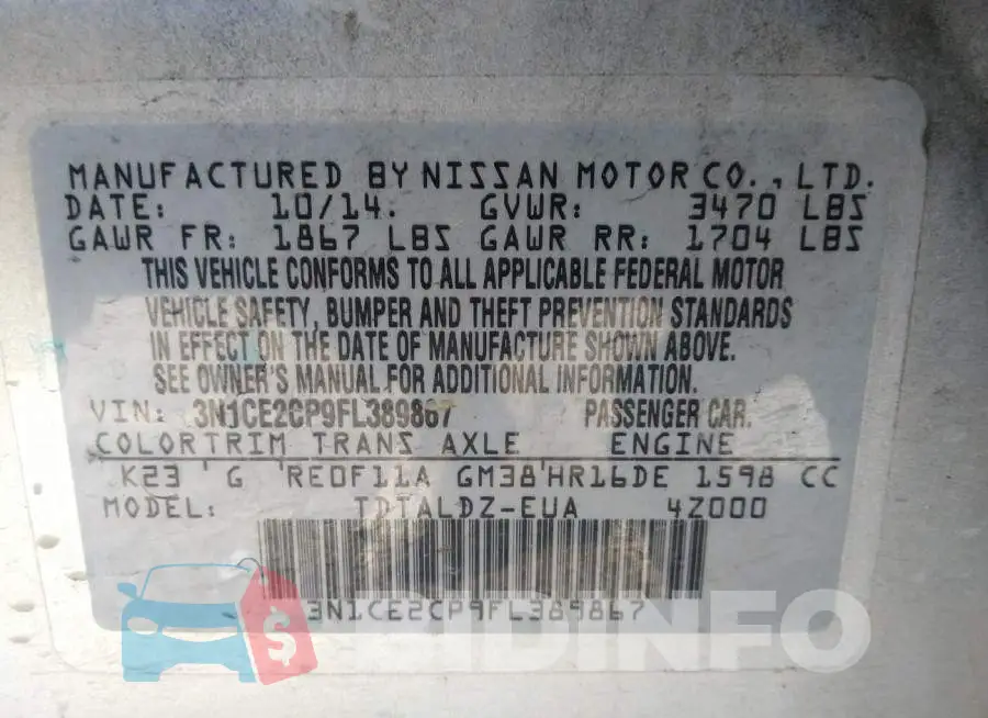 3N1CE2CP9FL389867 Photo# 9