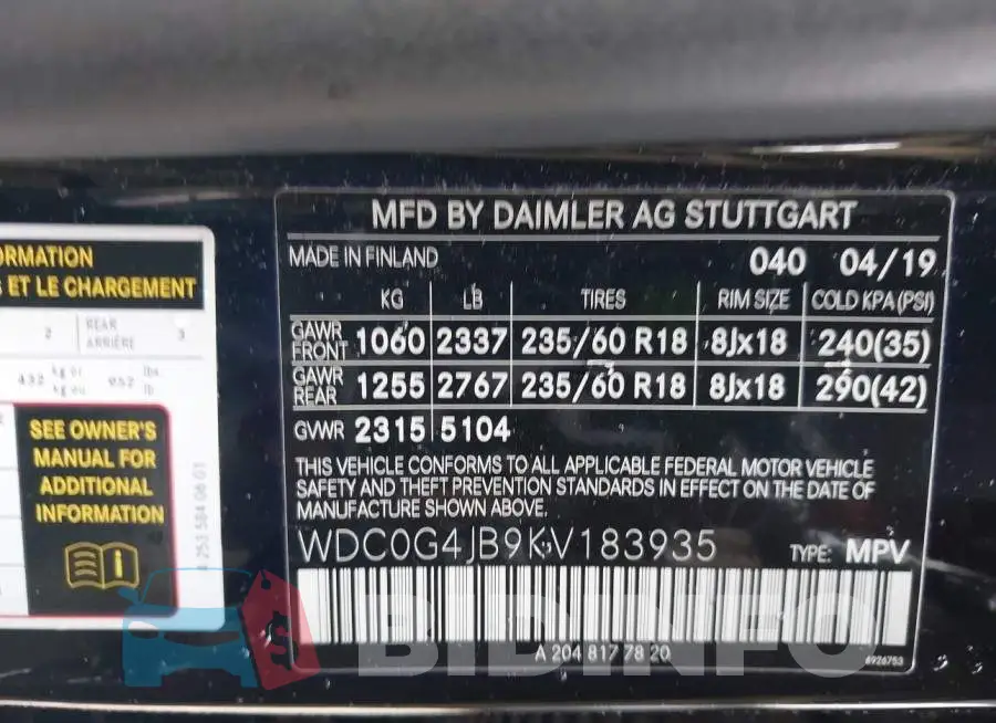 WDC0G4JB9KV183935 Photo# 9
