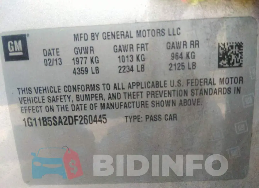 1G11B5SA2DF260445 Photo# 9