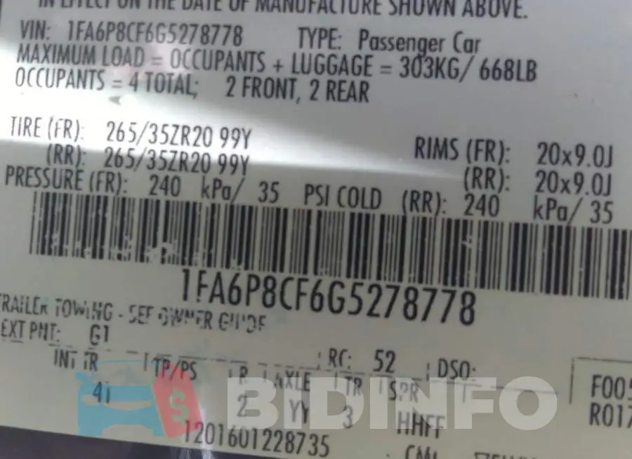 1FA6P8CF6G5278778 Photo# 9