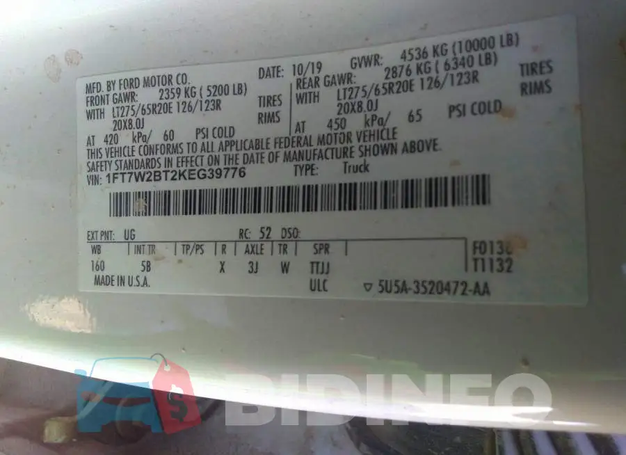 1FT7W2BT2KEG39776 Photo# 9
