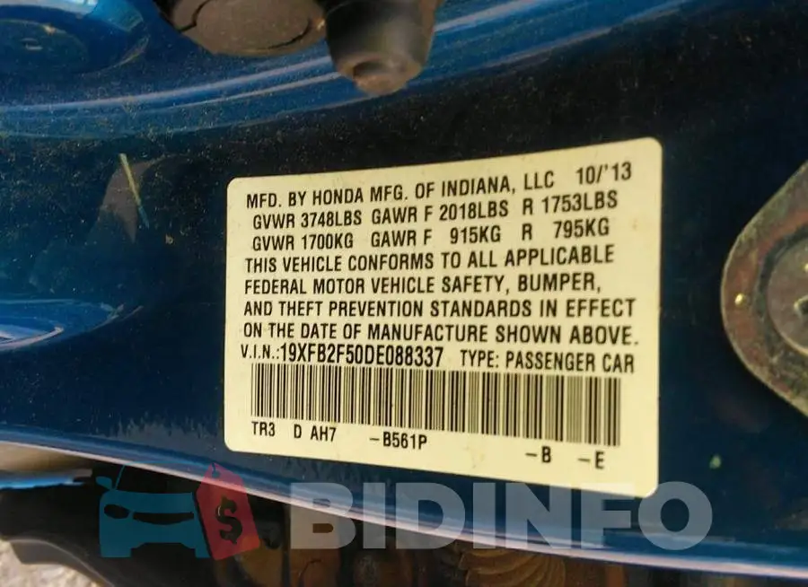 19XFB2F50DE088337 Photo# 9
