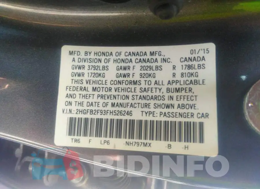 2HGFB2F93FH526246 Photo# 9