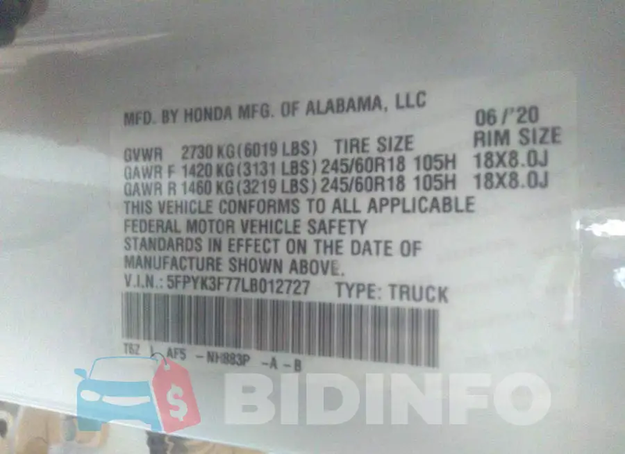 5FPYK3F77LB012727 Photo# 9