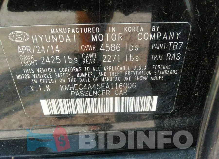 KMHEC4A45EA116006 Photo# 9