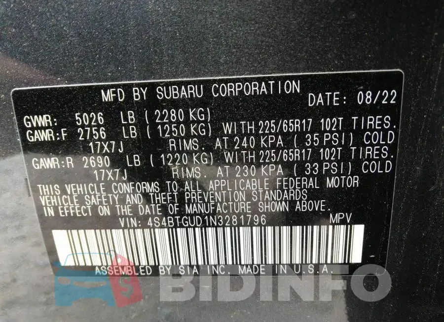 4S4BTGUD1N3281796 Photo# 9