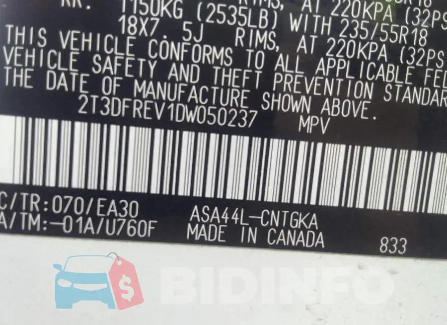 2T3DFREV1DW050237 Photo# 9