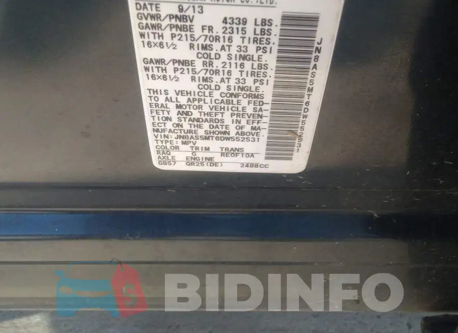 JN8AS5MT6DW552531 Photo# 9