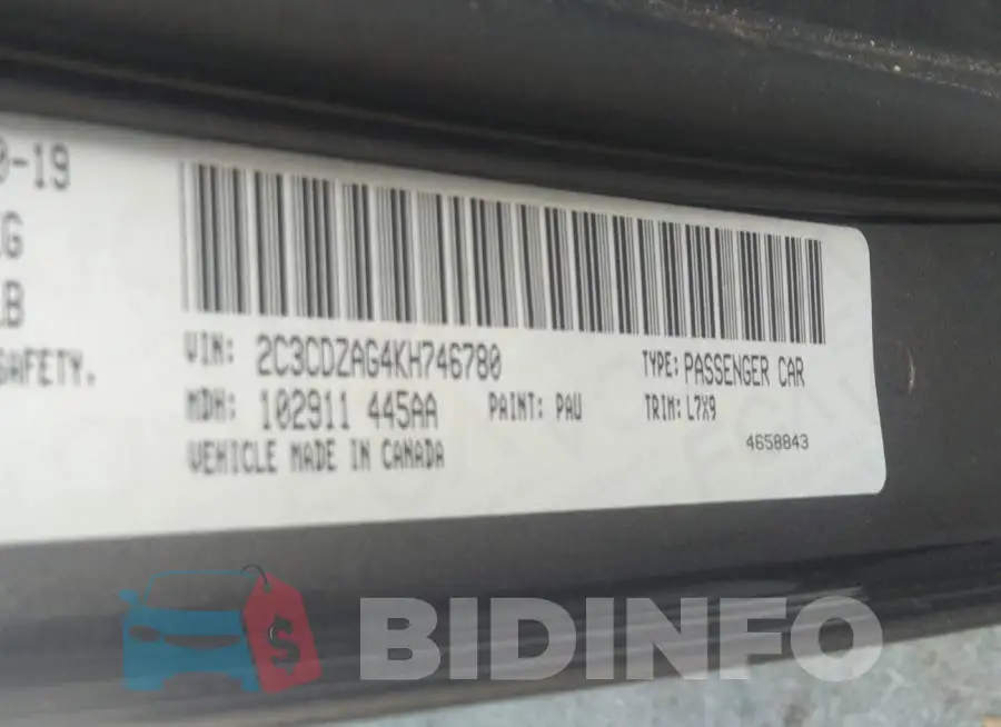 2C3CDZAG4KH746780 Photo# 9