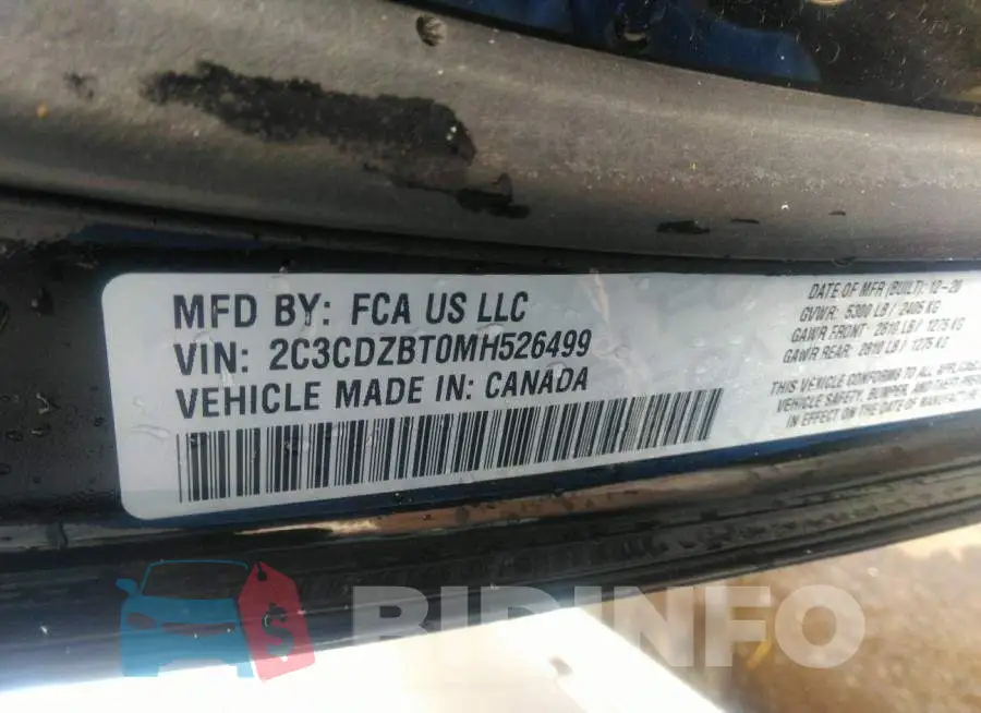 2C3CDZBT0MH526499 Photo# 9