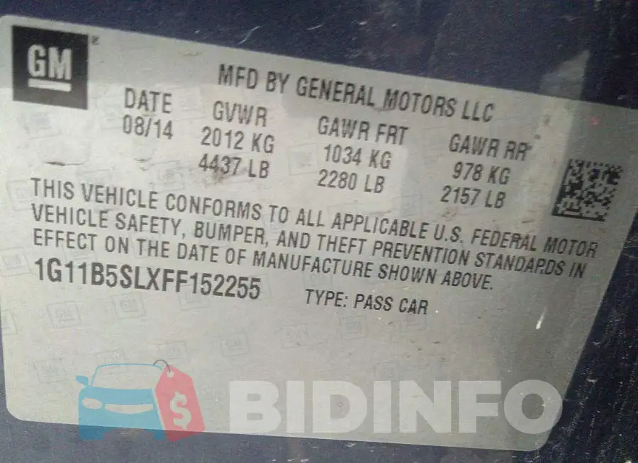 1G11B5SLXFF152255 Photo# 9