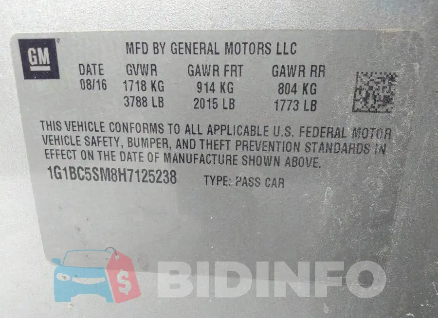 1G1BC5SM8H7125238 Photo# 9