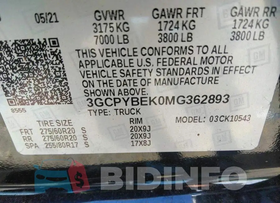 3GCPYBEK0MG362893 Photo# 9