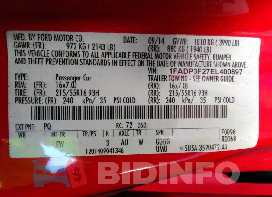 1FADP3F27EL400897 Photo# 9