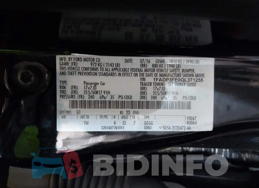 1FADP3FE0GL371255 Photo# 9