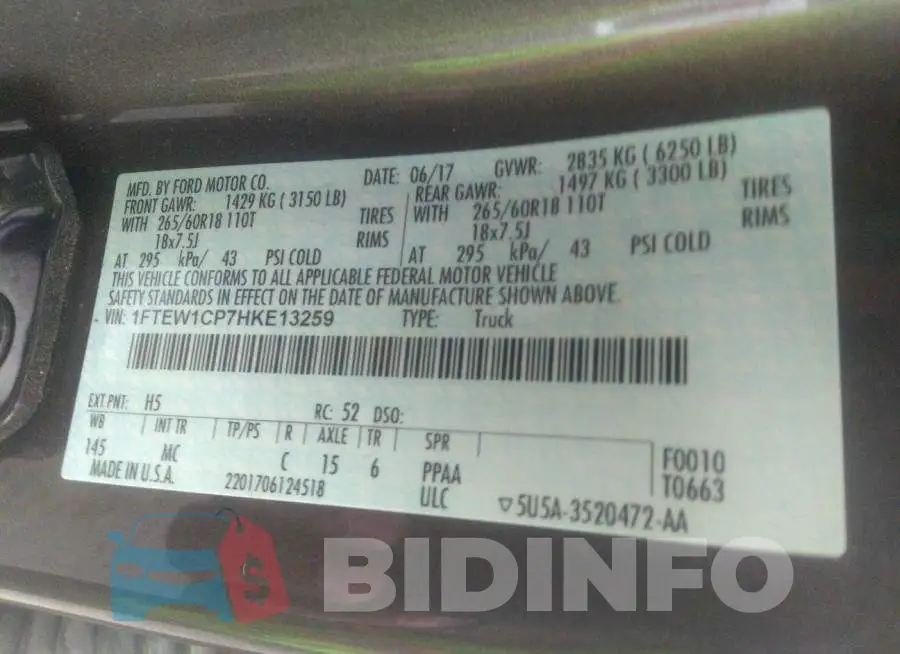 1FTEW1CP7HKE13259 Photo# 9