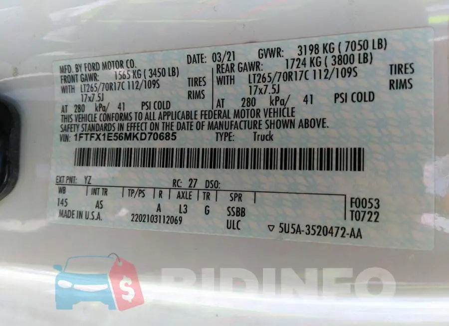 1FTFX1E56MKD70685 Photo# 9