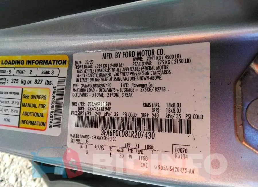 3FA6P0CD8LR207430 Photo# 9